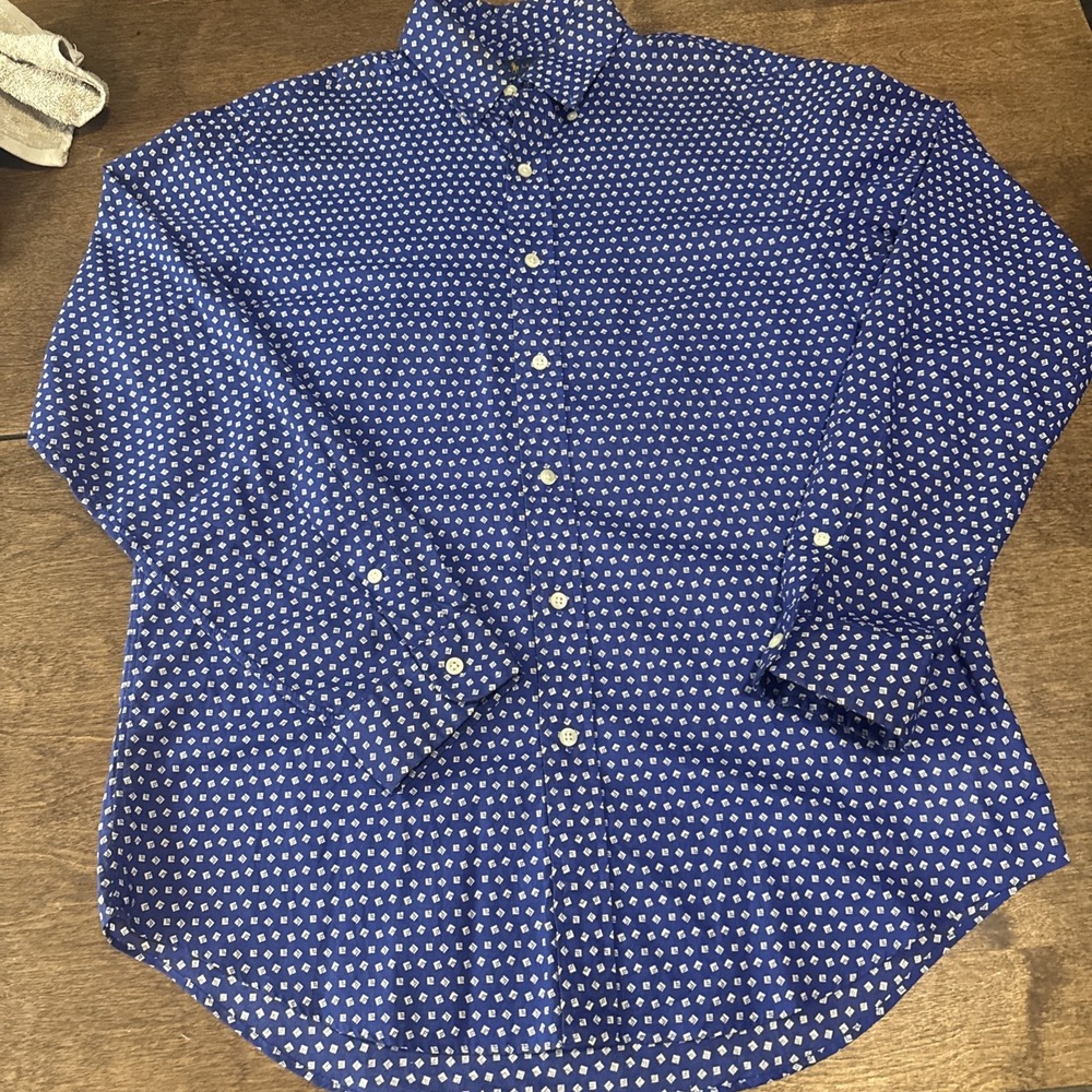 Polo Ralph Lauren Shirt Mens‎ Medium Blue Button Up Lightweight Cotton All Over